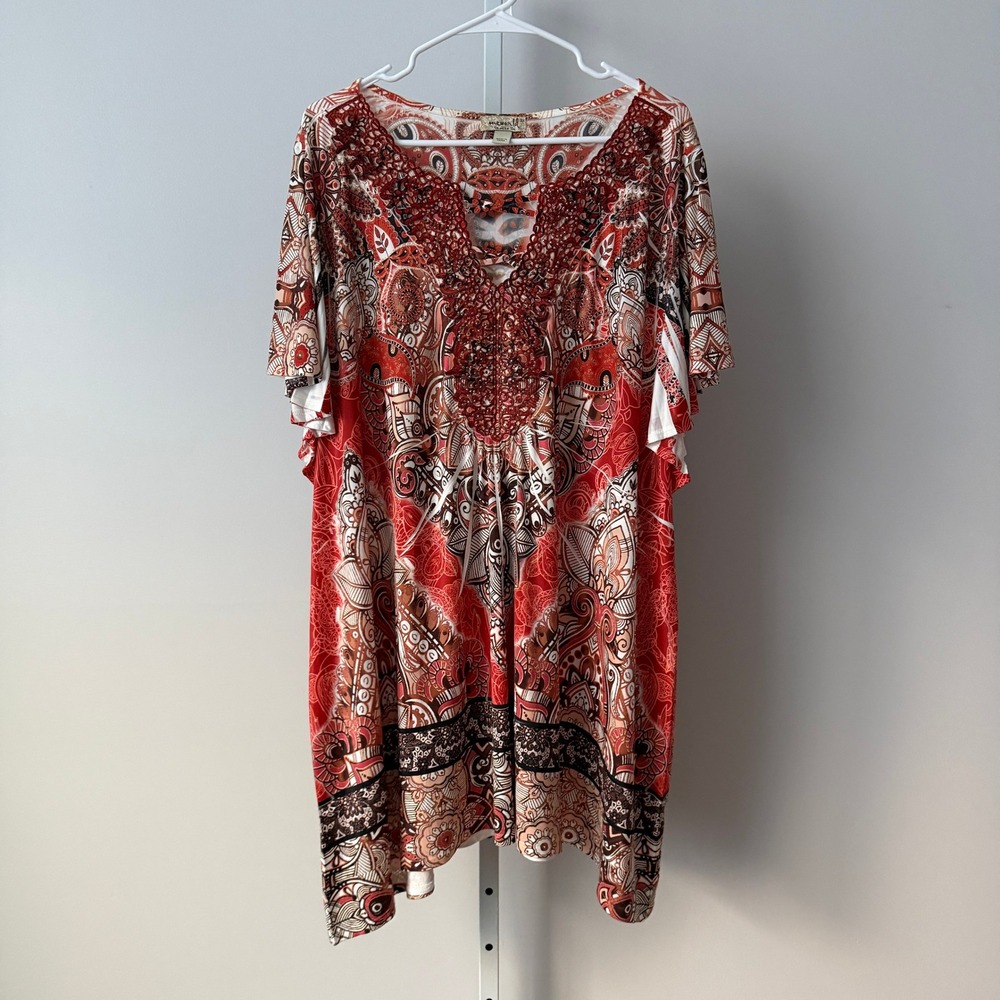 One World 3X Red Paisley Embellished  Flowy Beachy Relaxed Shabby Festival